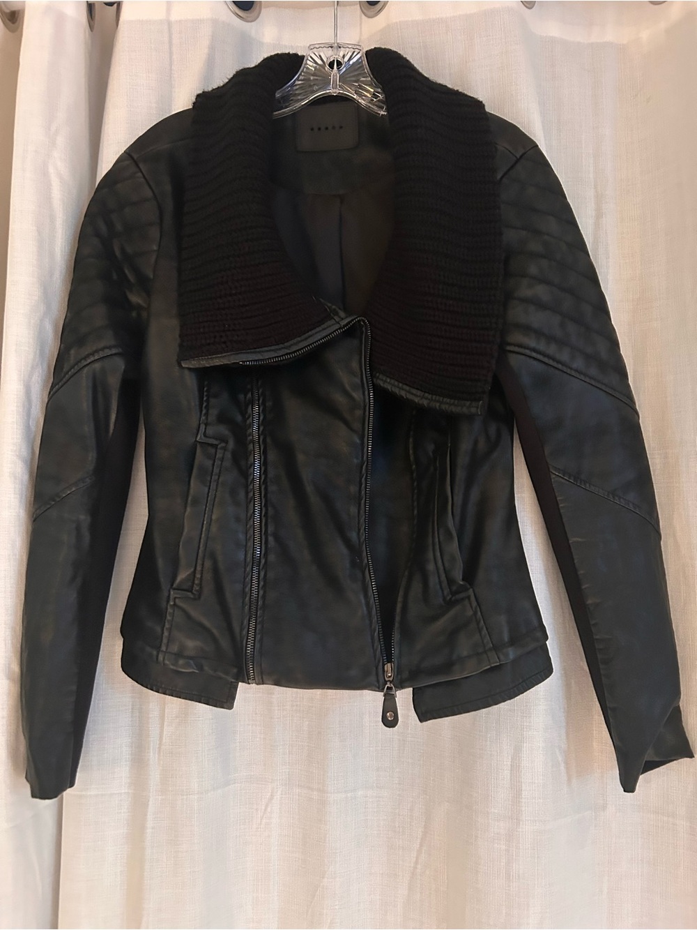 Blank NYC Black Faux Leather Jacket with Knit Shawl Collar - Picture 2 of 8